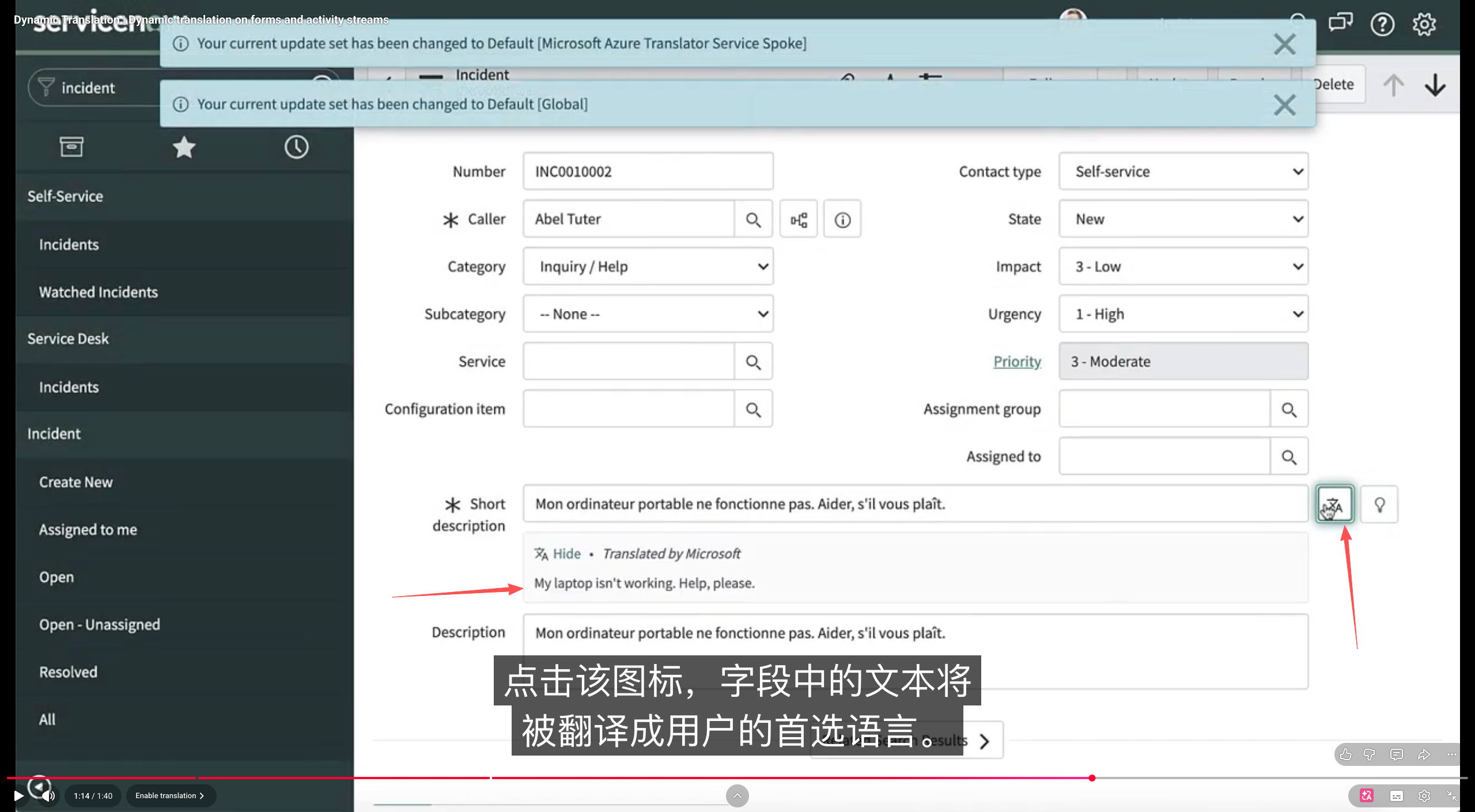 ServiceNow 表单字段翻译结果